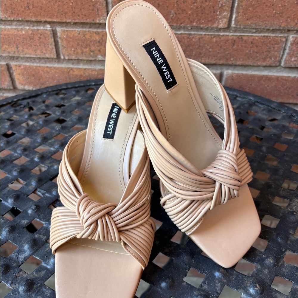 Nine West Tan Mules with Knotted Detail